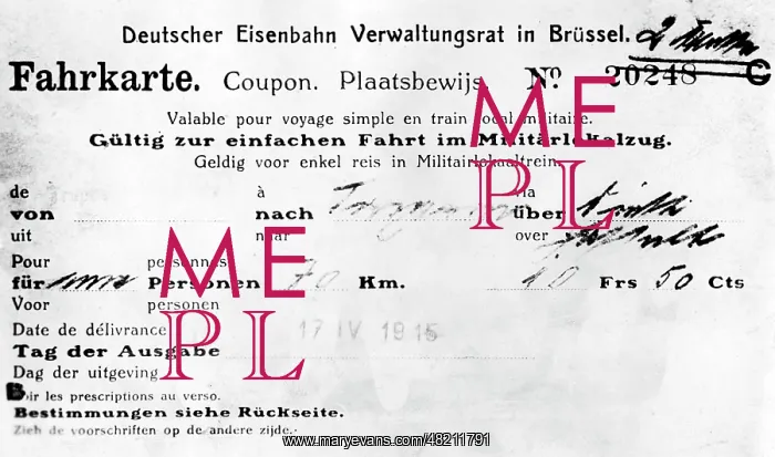 : Train ticket for the military train in Belgium, 1915 : Train ticket for the military train in Belgium, 1915