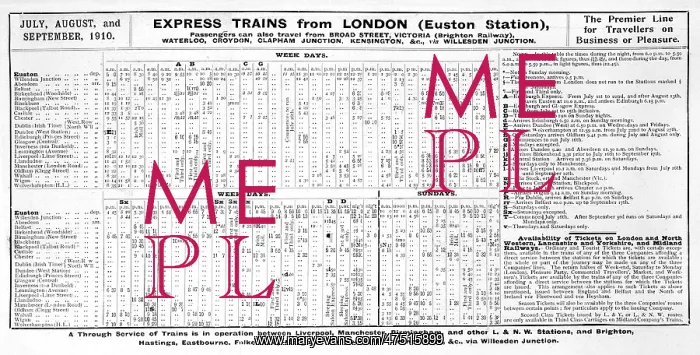 : TRAIN TIMETABLE 1910 : TRAIN TIMETABLE 1910