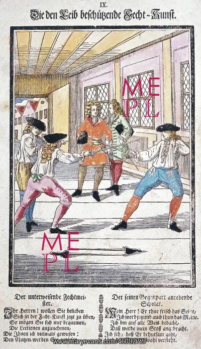 : Two trainees during fencing lesson : Two trainees during fencing lesson