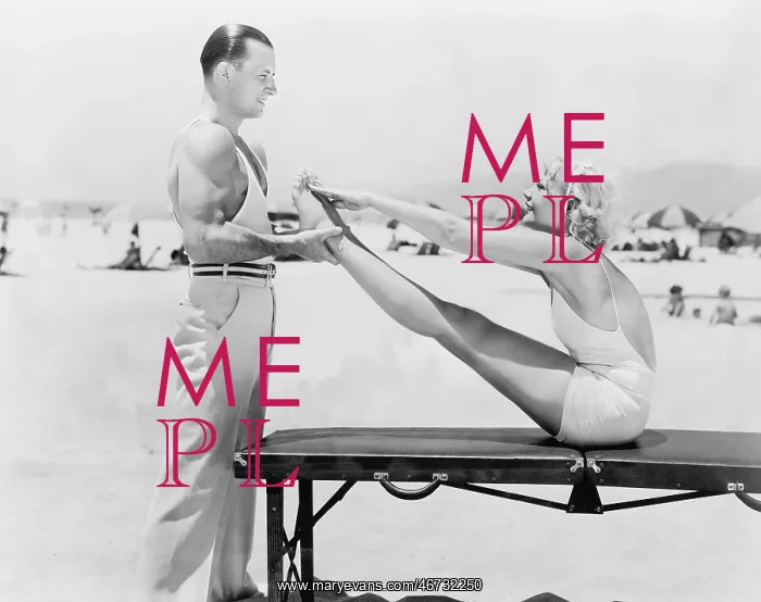: Trainer and young woman doing exercises at the beach : Trainer and young woman doing exercises at the beach