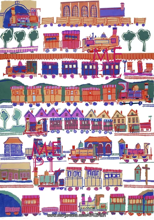  : Trains Wrapping Paper Design (paper collage)
