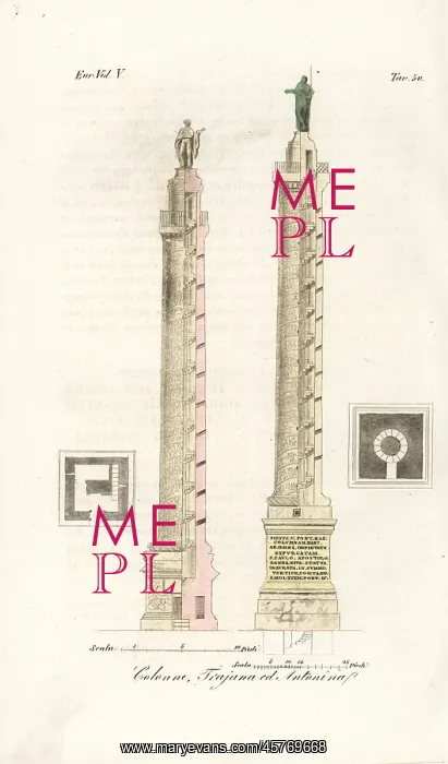 : Trajan's Column and the Column of Marcus Aurelius, Rome : Trajan's Column and the Column of Marcus Aurelius, Rome
