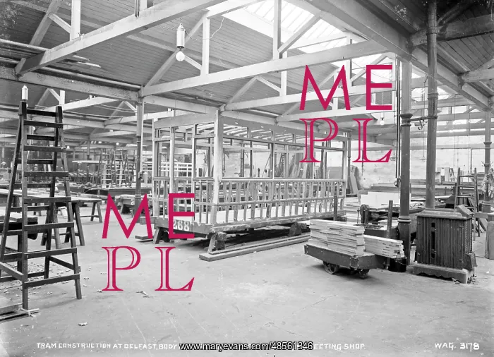 : Tram Construction at Belfast, Body of Car Showing Framework : Tram Construction at Belfast, Body of Car Showing Framework