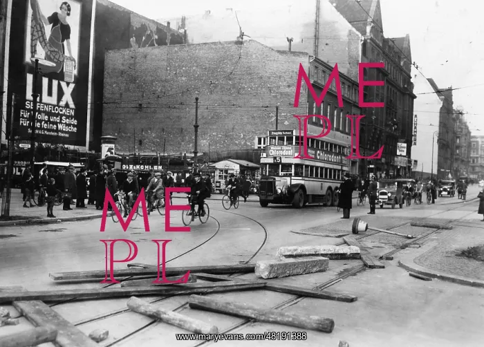 : Tram rails are made unpassable with stone posts and wooden p : Tram rails are made unpassable with stone posts and wooden p