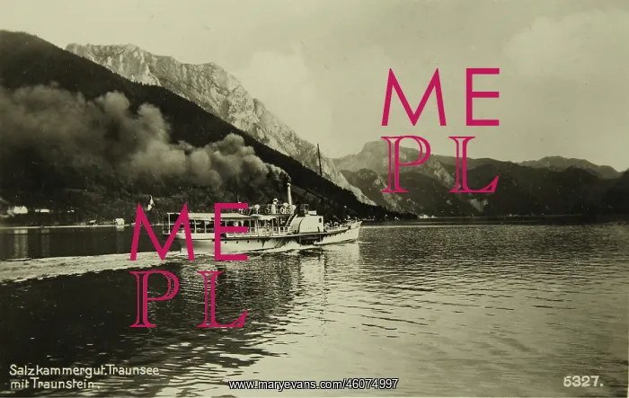 : Traunsee with Traunstein and steamship Elisabeth : Traunsee with Traunstein and steamship Elisabeth