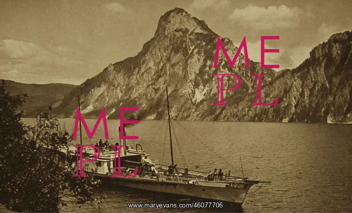 : Traunsee with Traunstein and steamship Elisabeth : Traunsee with Traunstein and steamship Elisabeth