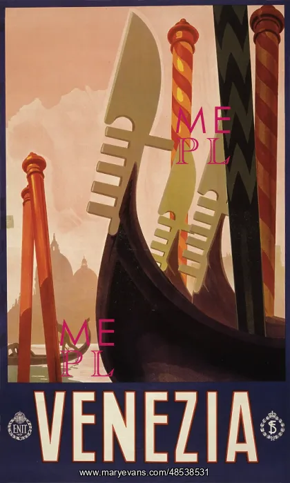 : Travel poster - the decorative prows of gondolas : Travel poster - the decorative prows of gondolas