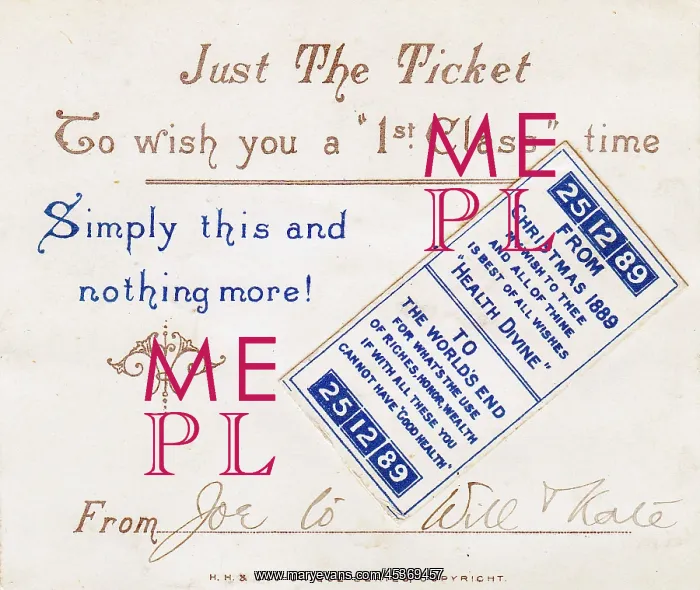  : Travel ticket with comic verse on a Christmas card