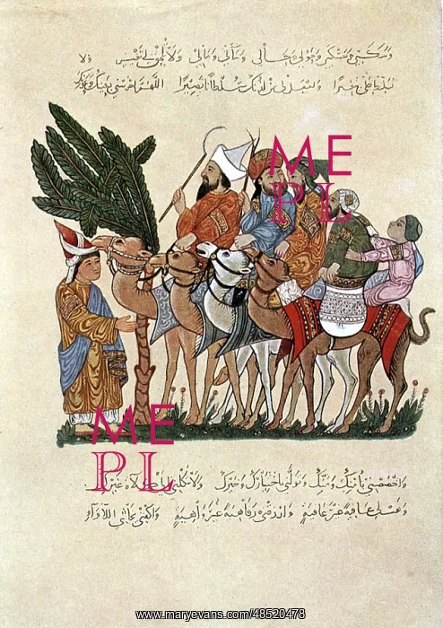 : Travellers on camels, greeted at end of their : Travellers on camels, greeted at end of their