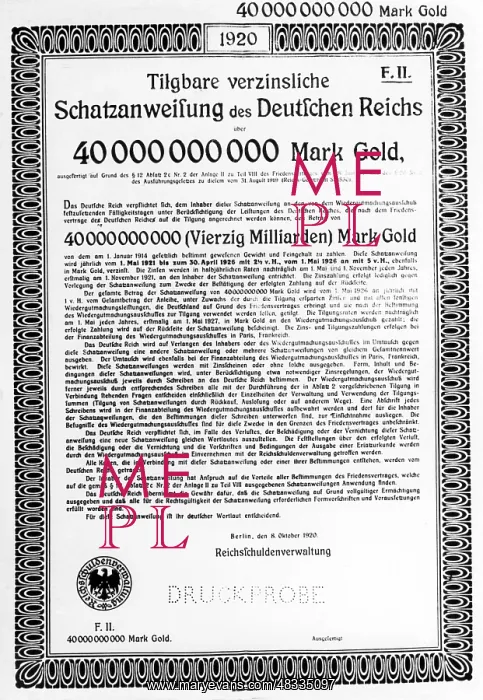 : Treasury bill of the Reich Government, 1920 : Treasury bill of the Reich Government, 1920
