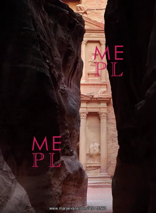 : Treasury seen through Siq, Petra, Jordan : Treasury seen through Siq, Petra, Jordan