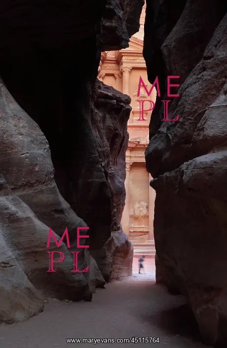: Treasury seen through Siq, Petra, Jordan : Treasury seen through Siq, Petra, Jordan