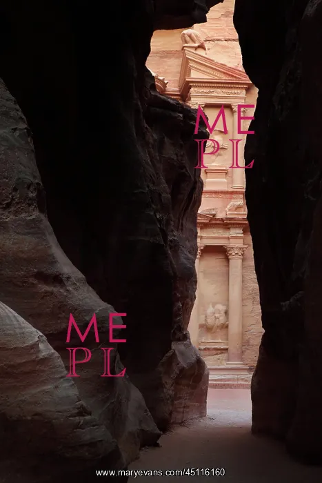 : Treasury seen through Siq, Petra, Jordan : Treasury seen through Siq, Petra, Jordan