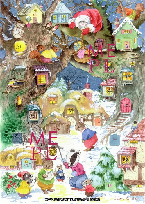 : Treehouse Christmas ' animals in a village : Treehouse Christmas ' animals in a village