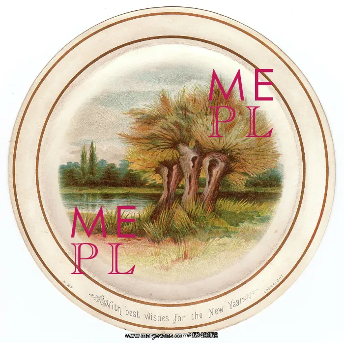  : Trees by the waterside on a circular New Year card