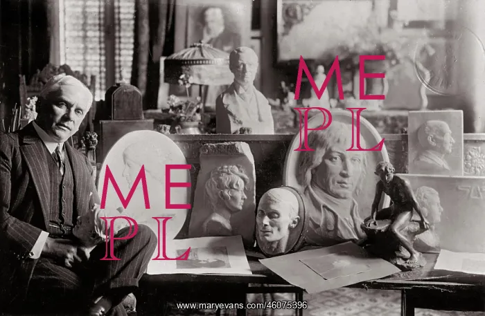 : Tressler. Actor Otto Tressler with some of his sculptures. Vienna. Photograph around 1930 : Tressler. Actor Otto Tressler with some of his sculptures. Vienna. Photograph around 1930
