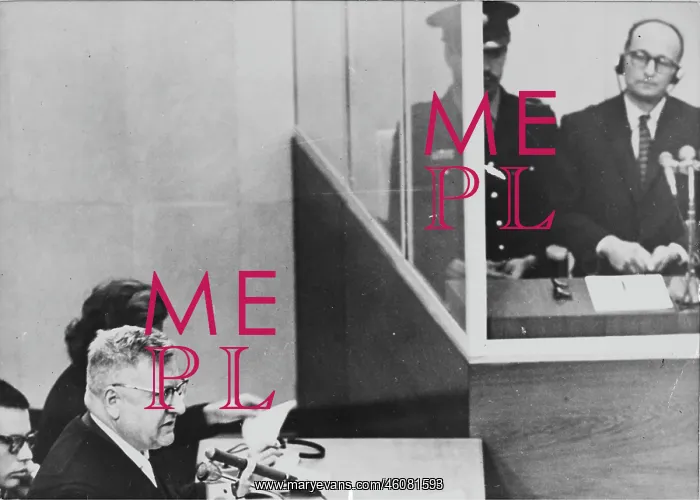 : Trial of Adolf Eichmann in Israel. Left: His defence : Trial of Adolf Eichmann in Israel. Left: His defence
