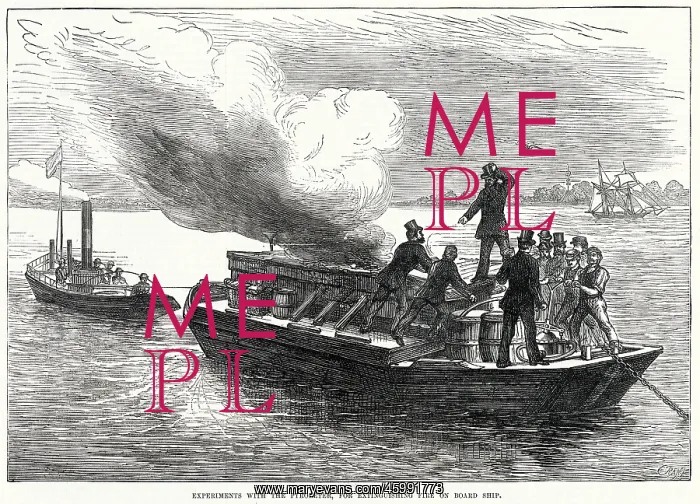 : Trial of the Pyroleter Fire Extinguisher, River Thames : Trial of the Pyroleter Fire Extinguisher, River Thames