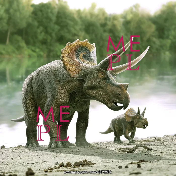 : Triceratops dinosaur with his calf : Triceratops dinosaur with his calf