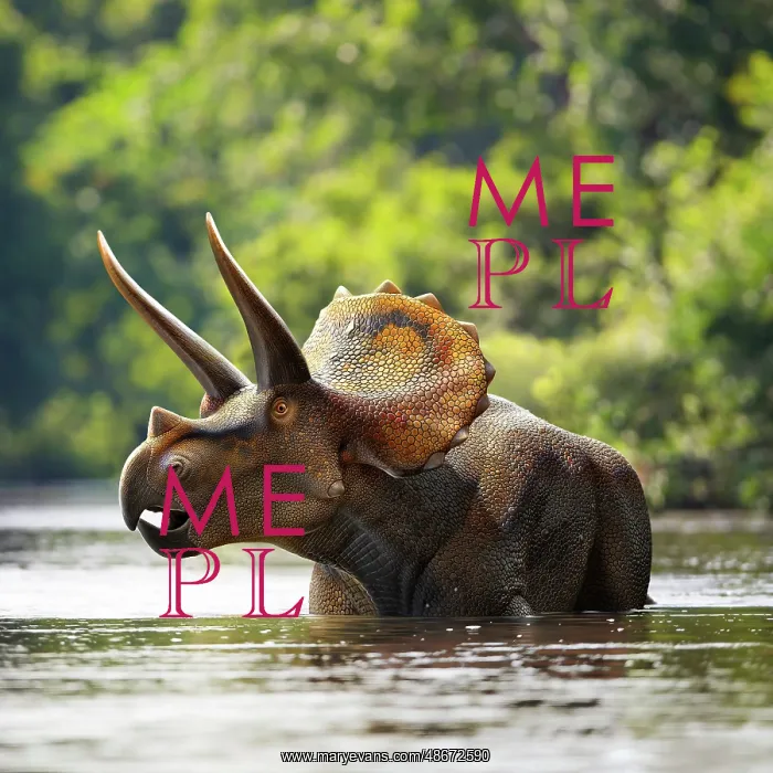 : Triceratops dinosaur in lake : Triceratops dinosaur in lake
