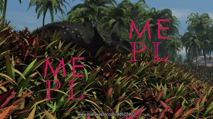 : Triceratops grazing on lush foliage : Triceratops grazing on lush foliage
