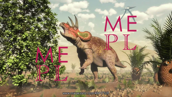 : Triceratops grazing on a magnolia tree : Triceratops grazing on a magnolia tree