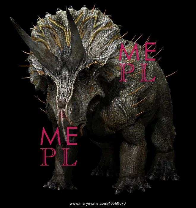 : Triceratops horridus dinosaur on black background : Triceratops horridus dinosaur on black background