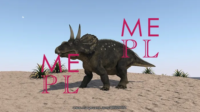 : Triceratops walking across a barren landscape : Triceratops walking across a barren landscape