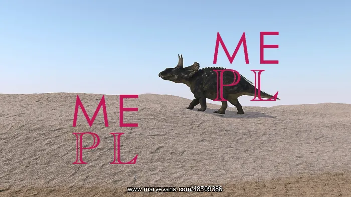 : Triceratops walking across a barren landscape : Triceratops walking across a barren landscape