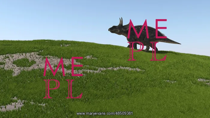: Triceratops walking across a grassy field : Triceratops walking across a grassy field