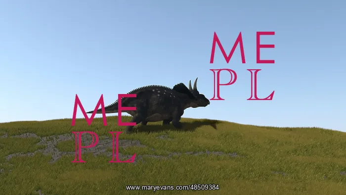 : Triceratops walking across a grassy field : Triceratops walking across a grassy field