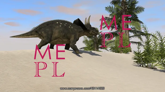 : Triceratops walking along a prehistoric landscape : Triceratops walking along a prehistoric landscape