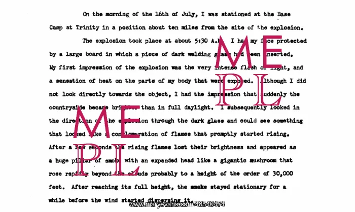 : Trinity Test, Excerpt of Enrico Fermi Observations, 1945 : Trinity Test, Excerpt of Enrico Fermi Observations, 1945