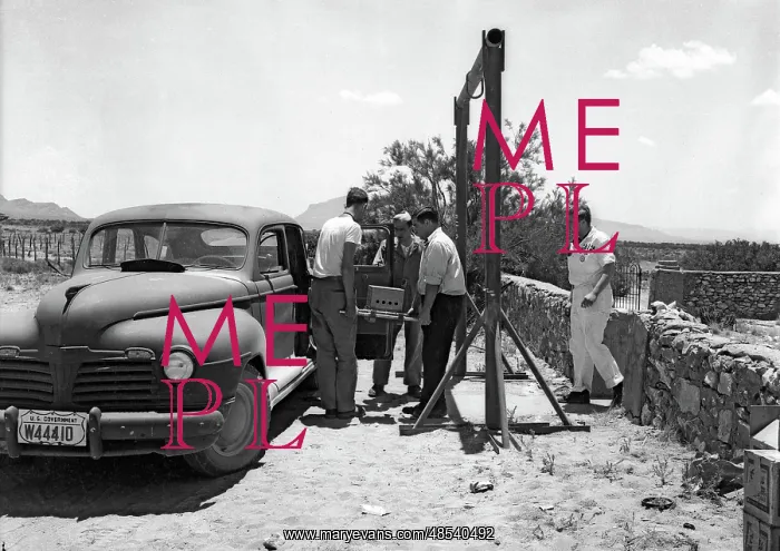 : Trinity Test Site, Loading Gadget Components, 1945 : Trinity Test Site, Loading Gadget Components, 1945
