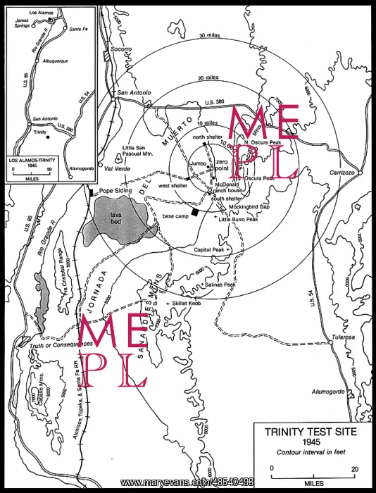 : Trinity Test Site Map, Manhattan Project, 1945 : Trinity Test Site Map, Manhattan Project, 1945