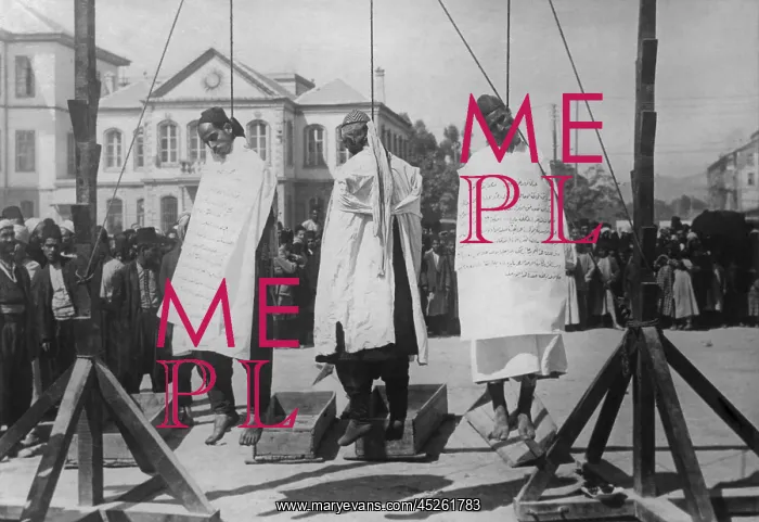 : Triple hanging of Druse bandits in Marjeh Square : Triple hanging of Druse bandits in Marjeh Square