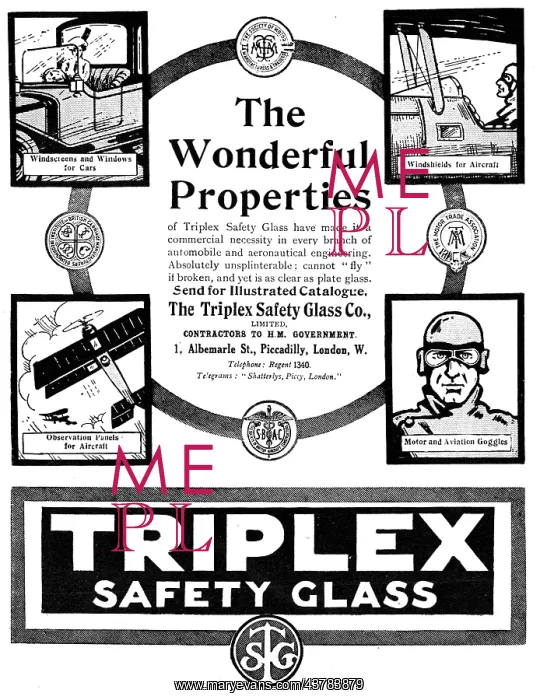 : Triplex Safety Glass 1917 WW1 Advertisement : Triplex Safety Glass 1917 WW1 Advertisement