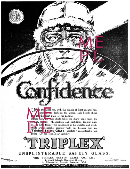 : Triplex Safety Glass 1919 Advert : Triplex Safety Glass 1919 Advert