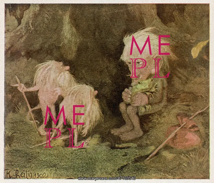 : Troll, pet frog, and two long-tailed creatures : Troll, pet frog, and two long-tailed creatures