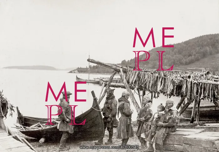 : Tromso, Norway, fishermen with drying fish : Tromso, Norway, fishermen with drying fish