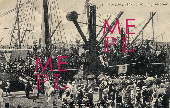 : Troop ship leaving the harbour, Bombay, India : Troop ship leaving the harbour, Bombay, India