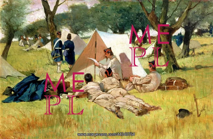 : Troops in a bivouac, painting : Troops in a bivouac, painting