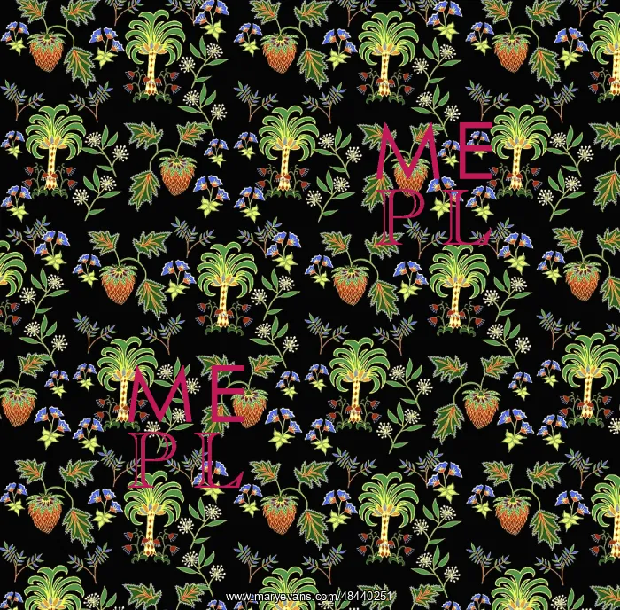  : Tropical scene with palm trees and flowers