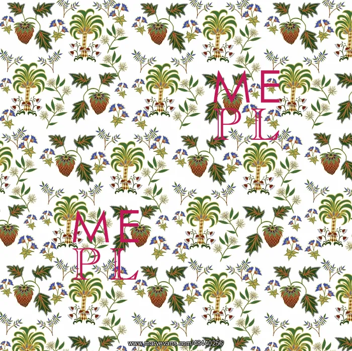  : Tropical scene with palm trees and flowers