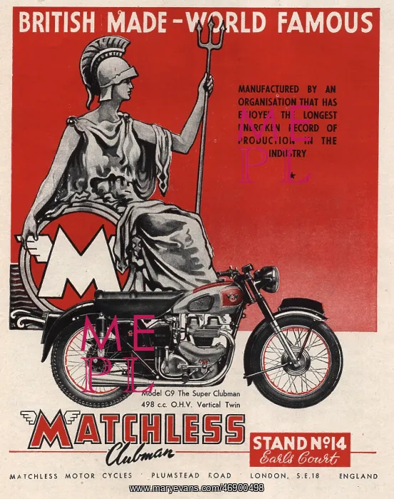 : Trucks - 1953, Matchless motorcyle, advert : Trucks - 1953, Matchless motorcyle, advert