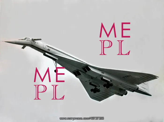 : Tupolev Tu-144 (forward view) aloft from under : Tupolev Tu-144 (forward view) aloft from under