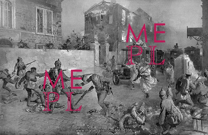: Turcos in taxicabs in Senlis, World War One : Turcos in taxicabs in Senlis, World War One