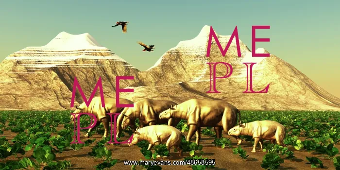 : Turkey vultures fly over a herd of Paraceratherium : Turkey vultures fly over a herd of Paraceratherium