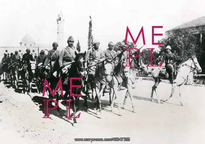 : Turkish cavalry leaving Beersheba, Middle East, WW1 : Turkish cavalry leaving Beersheba, Middle East, WW1