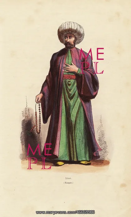 : Turkish iman in turban and long robes : Turkish iman in turban and long robes